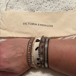 Victoria Emerson Cream and Brown Beaded Bracelet